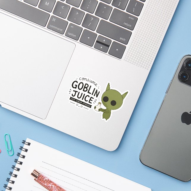 Adesivo Consumir Suco de Goblin Piada de Goblin Meme Diver (Notebook com iPhone)