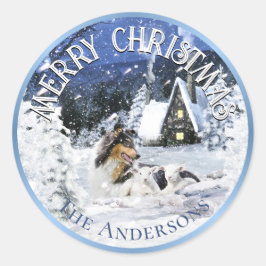 Adesivo Conto de Fadas de Inverno de Natal, Cão Collie Tri