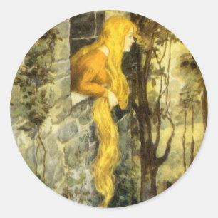 Adesivo Conto de fadas do vintage, Rapunzel com cabelo
