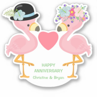 Adesivo Contorno do Casal do Aniversário Flamingo Rosa