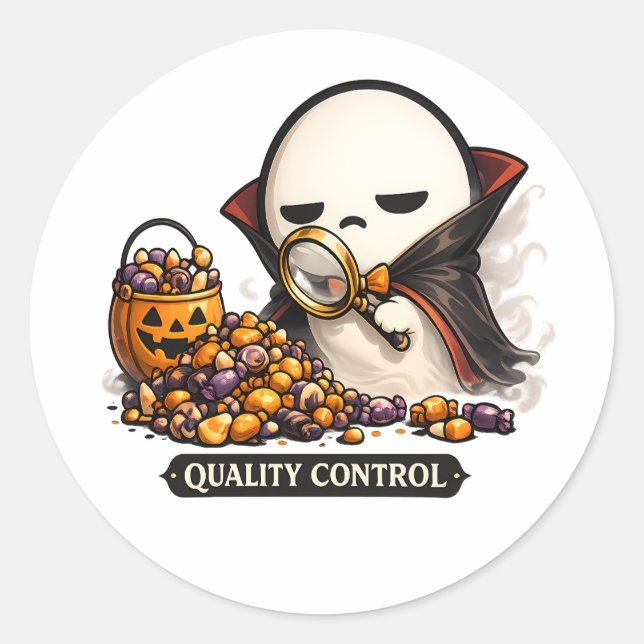 Adesivo Controle de Qualidade de Halloween Vampiro Fofo  (Frente)