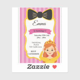 Adesivo Convidado de aniversário da Princesa Rosa   zazzle