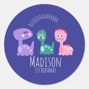 Adesivo Convite Colorido de Aniversário de Dinossauro Fofo