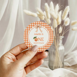 Adesivo Convite de 1º aniversário One Sweet Gingham Peach