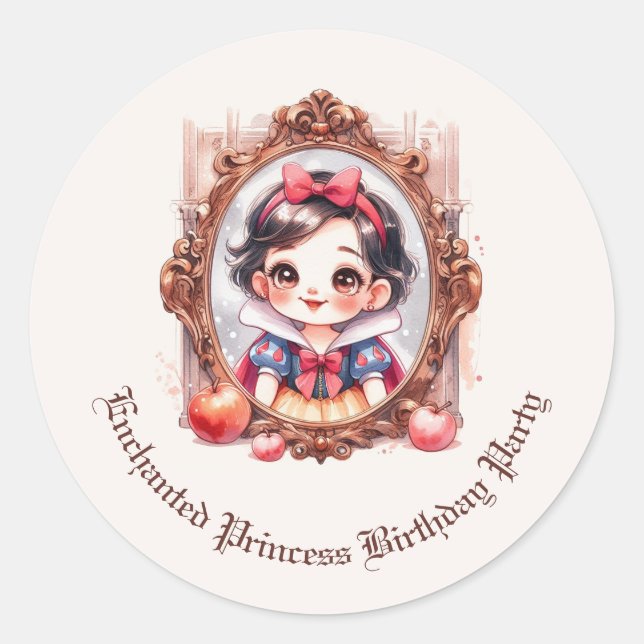 Adesivo Convite de Aniversário da Princesa Encantada Snow  (Frente)