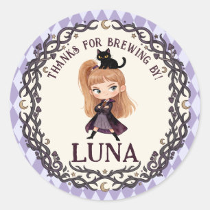 Adesivo Convite de Aniversário de 1 ano da Bruxa Chibi Aqu
