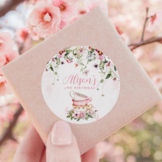 Adesivo Convite de Aniversário de 2 anos da Festa do Chá