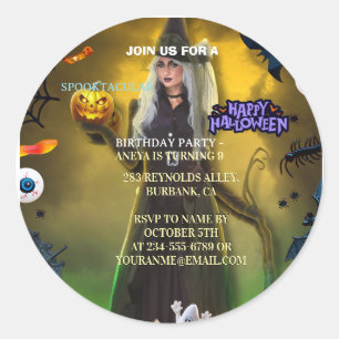 Adesivo Convite de aniversário de Halloween Espetacular