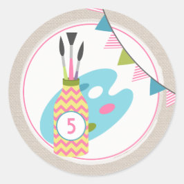 Adesivo Convite de aniversário de Pintura de Girls