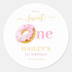 Adesivo Convite de Aniversário Sweet One Donuts, 1º Aniver