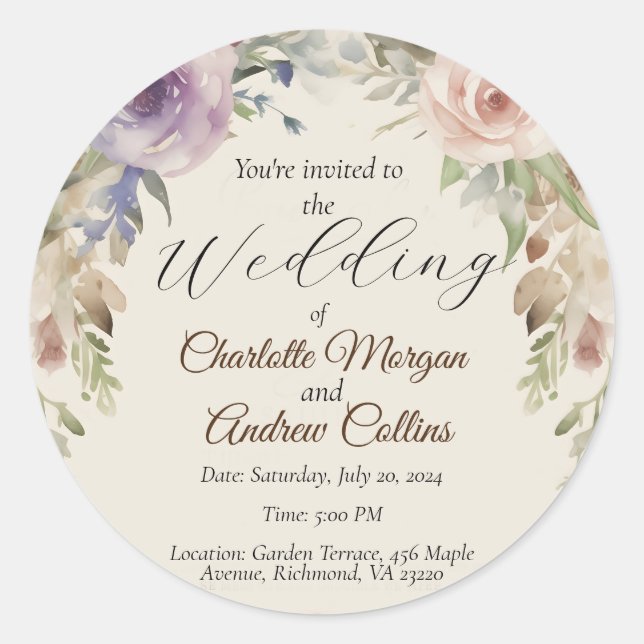 Adesivo Convite de casamento floral pintado (Frente)