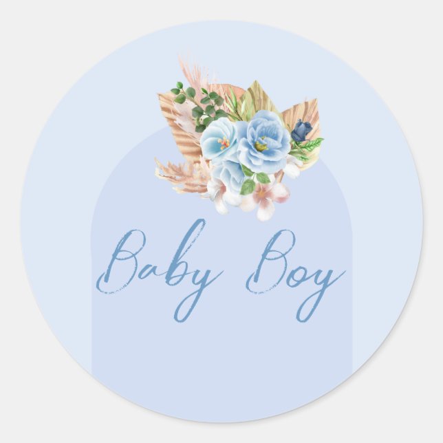 Adesivo Convite de Chá de Bebê Boho Blue Pampass Floral Oh (Frente)