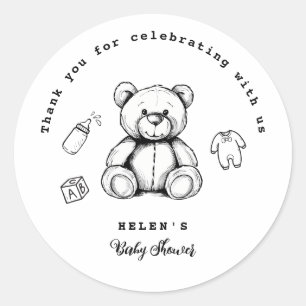 Adesivo Convite de Chá de Bebê Urso de Pelúcia, Neutro em 