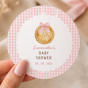 Adesivo Convite de Chá de Bebê Xadrez Rosa Cutie Pie