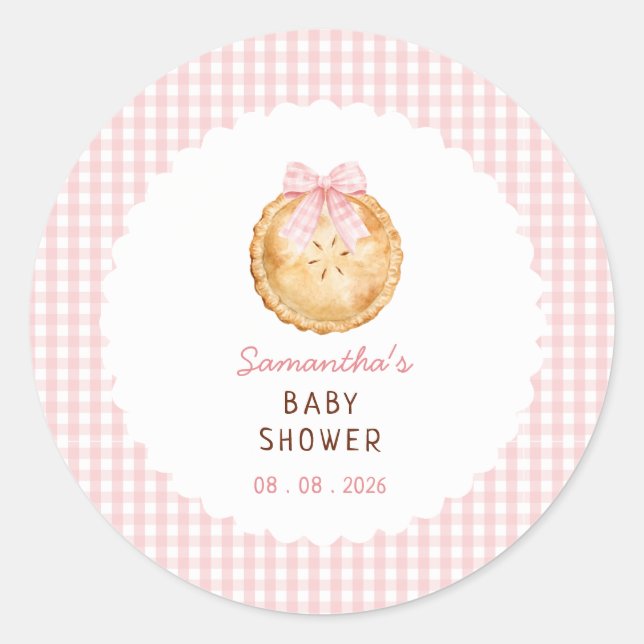 Adesivo Convite de Chá de Bebê Xadrez Rosa Cutie Pie (Frente)