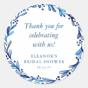 Adesivo Convite de Chá de Noiva Botânico com Tinta Azul Ín