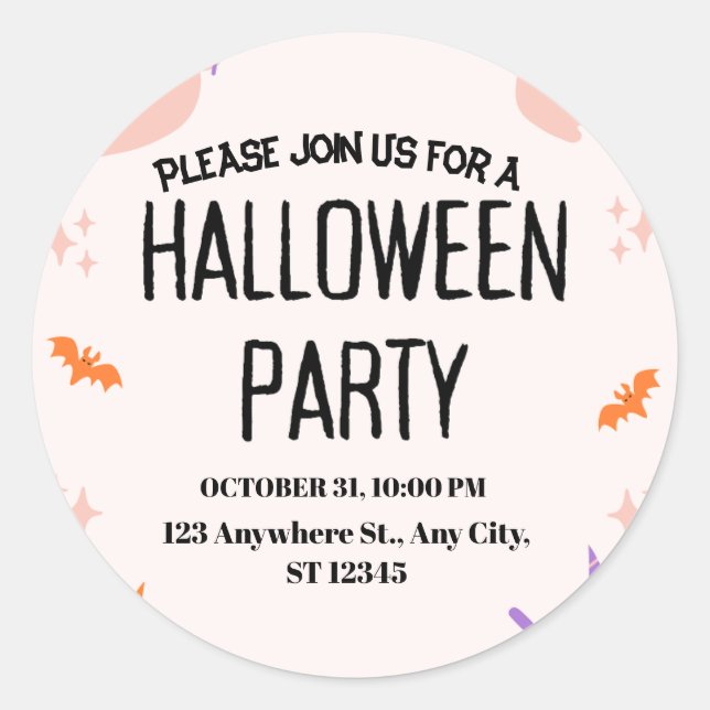 Adesivo Convite de Festa de Halloween Fofo (Frente)