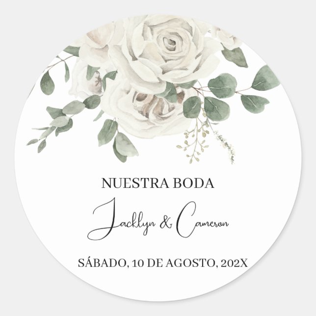 Adesivo Convite para Casamento Branco Floral Espanhol (Frente)