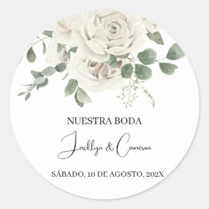 Adesivo Convite para Casamento Branco Floral Espanhol