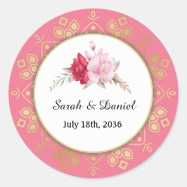 Adesivo Convite para Casamento de Rosa Vermelha Claro e Ro