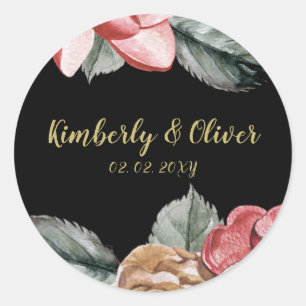 Adesivo Convite para Casamento Floral de Marsala Black