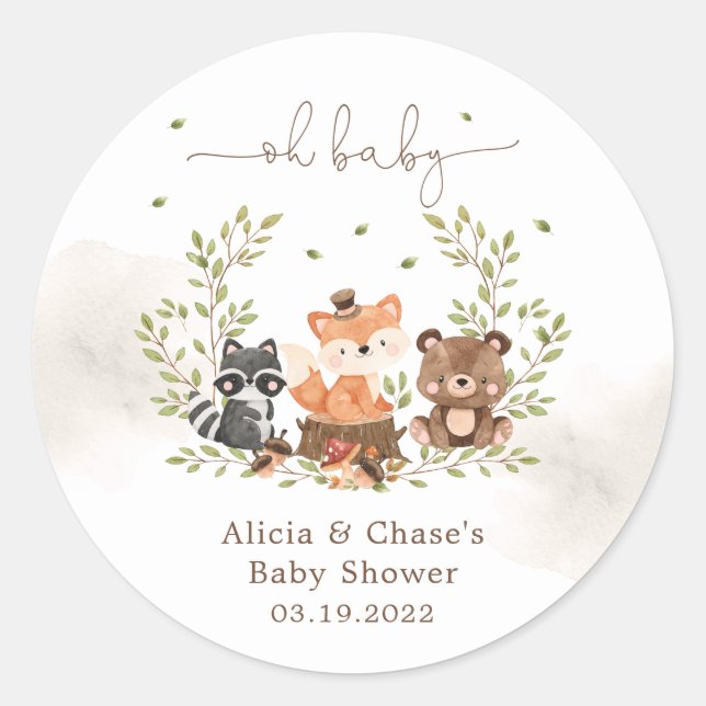 Adesivo Convite para Chá de Bebê Animais da Floresta (Frente)