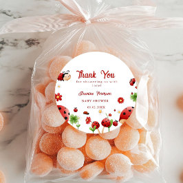 Adesivo Convite para chá de fraldas de joaninha do jardim