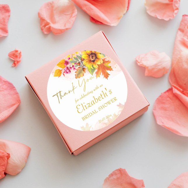 Adesivo Convite para chá de panela de folhagem no outono (Fall bridal shower sunflowers autumn foliage thank you favor gift stickers)