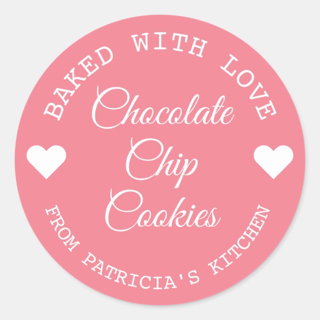 Adesivo Cookies De Choco Feitos Com Amor, Rosa E Branco (Frente)