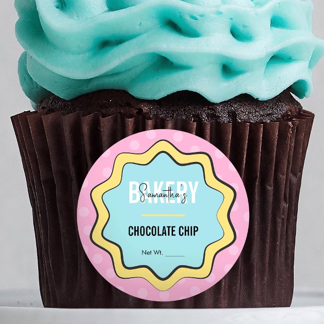 Adesivo Cookies de cozinha de pastelaria com nostalgia e m (Fun retro bakery labels in pastel pink and blue colors, perfect to add to your cookies, cupcakes etc)