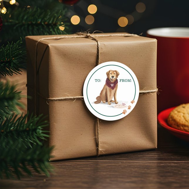 Adesivo Cookies de Natal para Ouro de Cachorro (Naughty Dog Golden Retriever Christmas Cookies Classic Round Sticker)