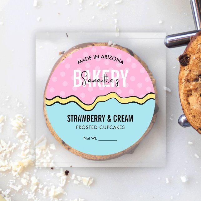 Adesivo Cookies de padaria de bolacha retrorados coloridos (Add a pop of color to your bakery packaging with these retro and fun food stickers)