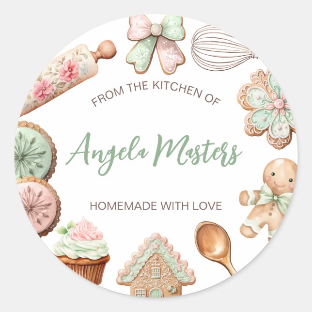 Adesivo Cookies Natal Gingerbird Sage Blush Personalizado (Frente)