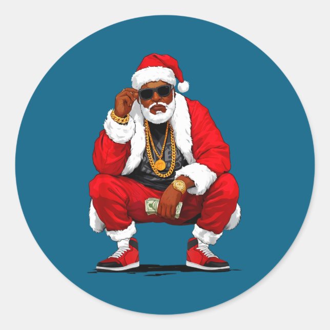 Adesivo Cool Black Man Santa Claus Christmas African Ameri (Frente)