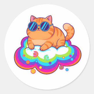 Adesivo Cool Orange Cat Wearing Sunglasses on Rainbow Clou