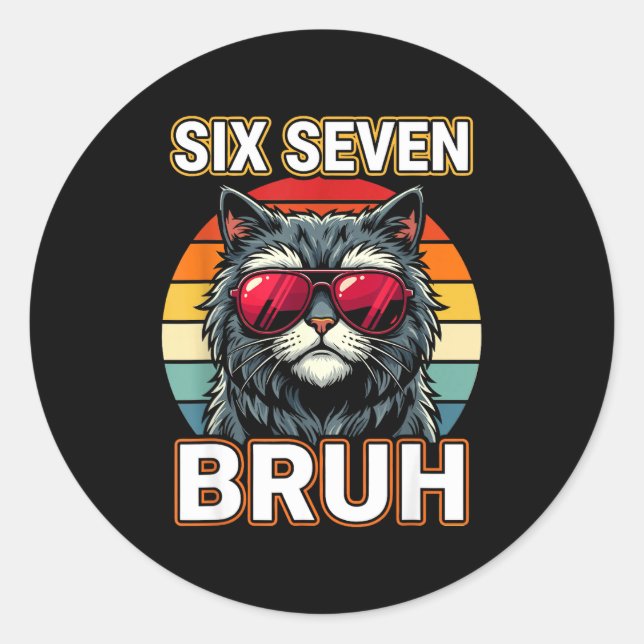 Adesivo Cool Retro Six Seven Bruh Cat Sungles Meme 67  (Frente)