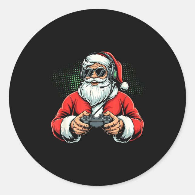 Adesivo Cool Santa Playing Video Games Christmas Gamer Boy (Frente)