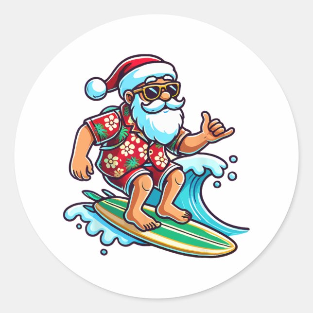 Adesivo Cool Surfing Santa Christmas In July Summer Beach  (Frente)
