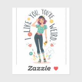 Adesivo Cool Weird Girl Illustration I Like You Quirky