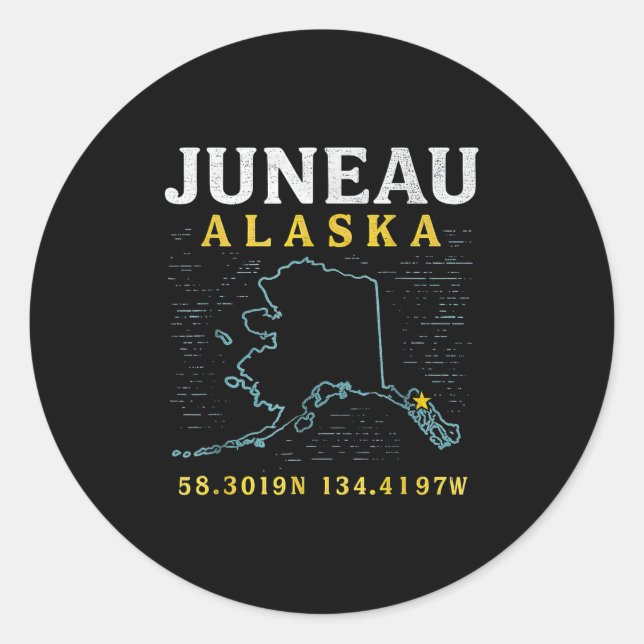 Adesivo Coordenadas de Mapa de Juneau Alaska, Viagem (Frente)