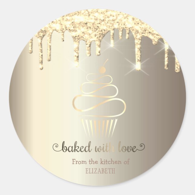 Adesivo Copo de Bolo de Cozinha com Brilho em Rosa Dourado (Frente)