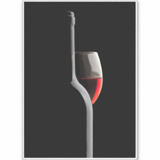 Adesivo Copo de Vinho Tinto Elegante & Garrafa. Fundo Pret