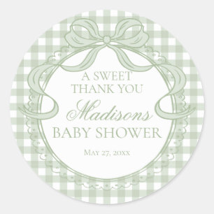 Adesivo Coquete Gingham Verde Favor para Chá de Bebê com L