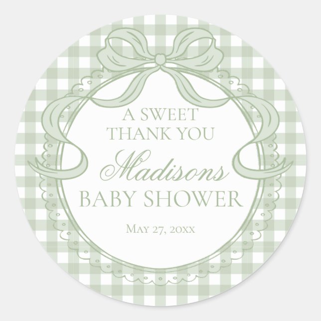 Adesivo Coquete Gingham Verde Favor para Chá de Bebê com L (Frente)