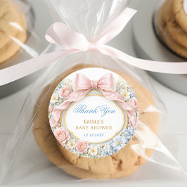 Adesivo Coquette Bow Bloom Baby Shower Thank You