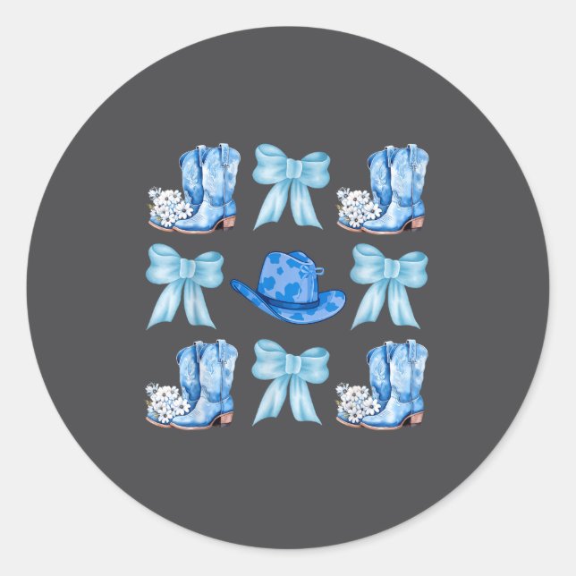 Adesivo Coquette Bow Cowgirl Boots Blue Bows Hat Western R (Frente)