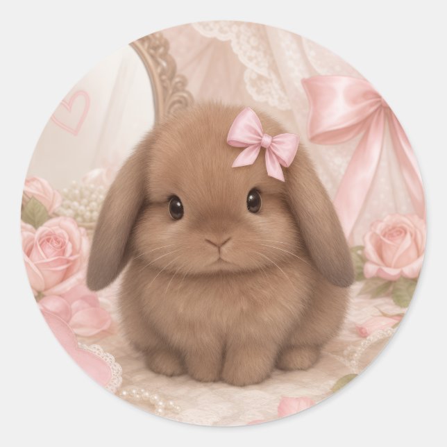 Adesivo coquette coelho laço rosa  (Frente)