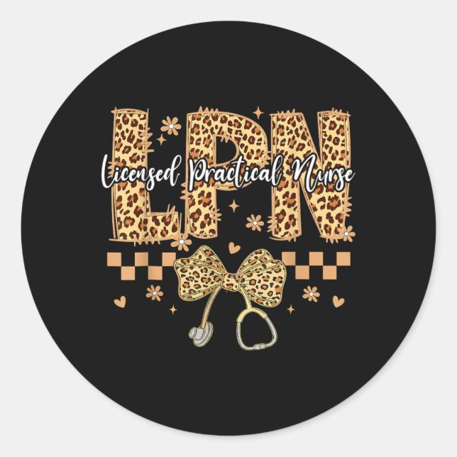 Adesivo Coquette Leopard Bow Lpn Enfermeira Prática Licenc (Frente)