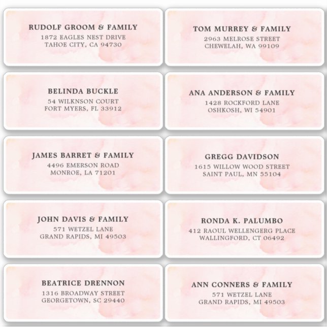 Adesivo Cor d'água de marfim rosa-pincelada Endereço de co (Frente)