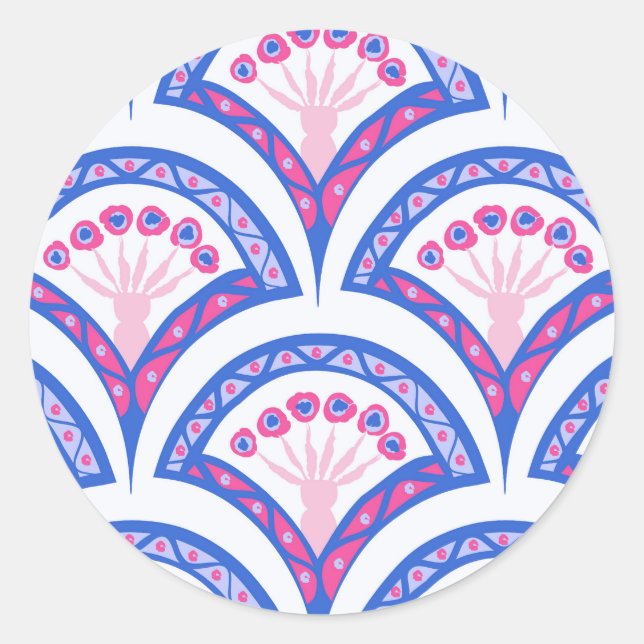 Adesivo cor damasco floral azul (Frente)